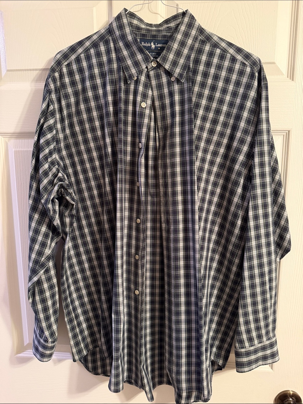 Ralph Lauren Men's Navy and White Plaid Button-Down Shirt